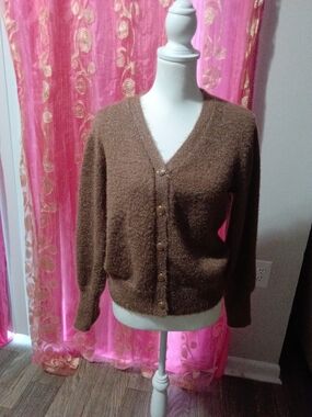 Classic Brown V-Neck Button-Front Cardigan